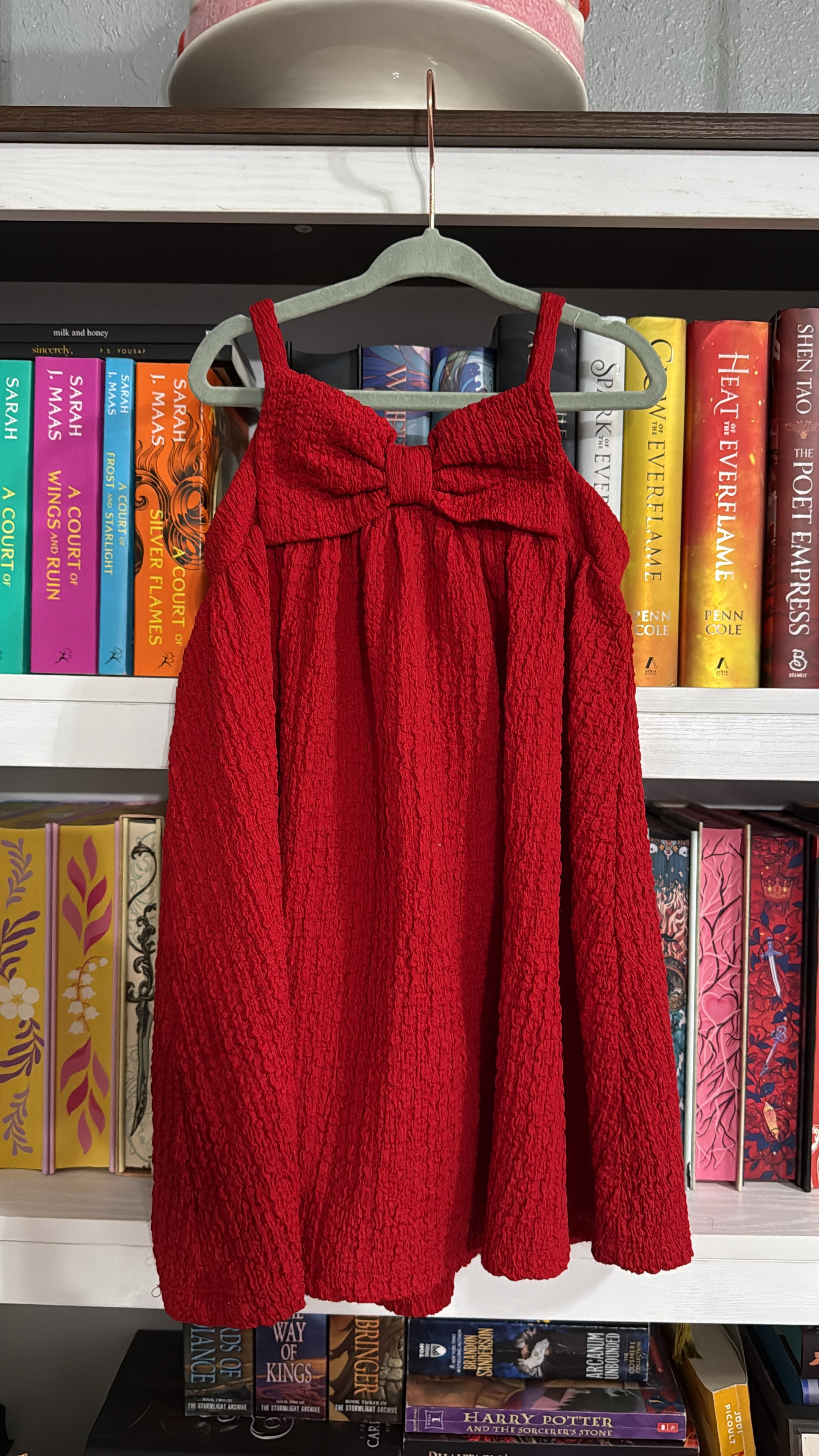 4t ON red sleeveless bow dress