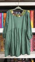 4t KQ green bamboo gathered shoulder dress
