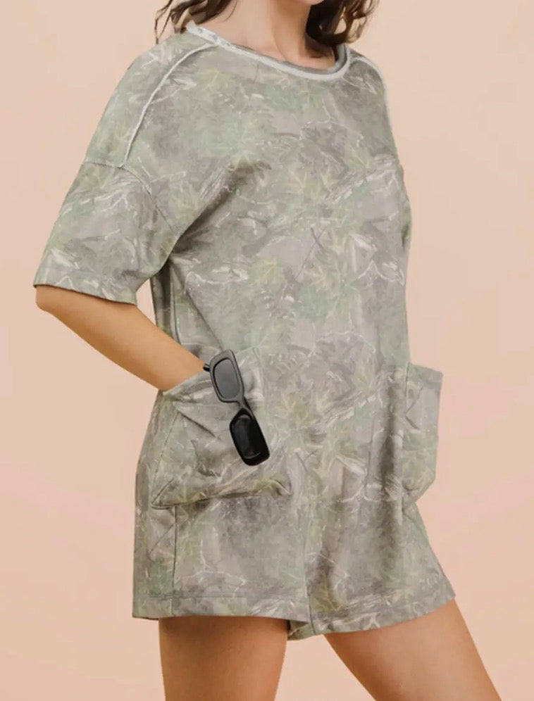 Camo knit casual romper