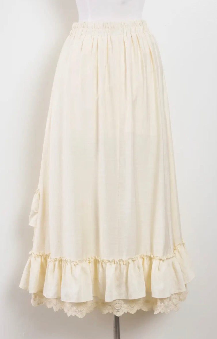Ruffle lace hem midi-skirt (natural)