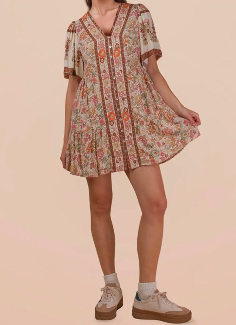 Boho floral mini dress
