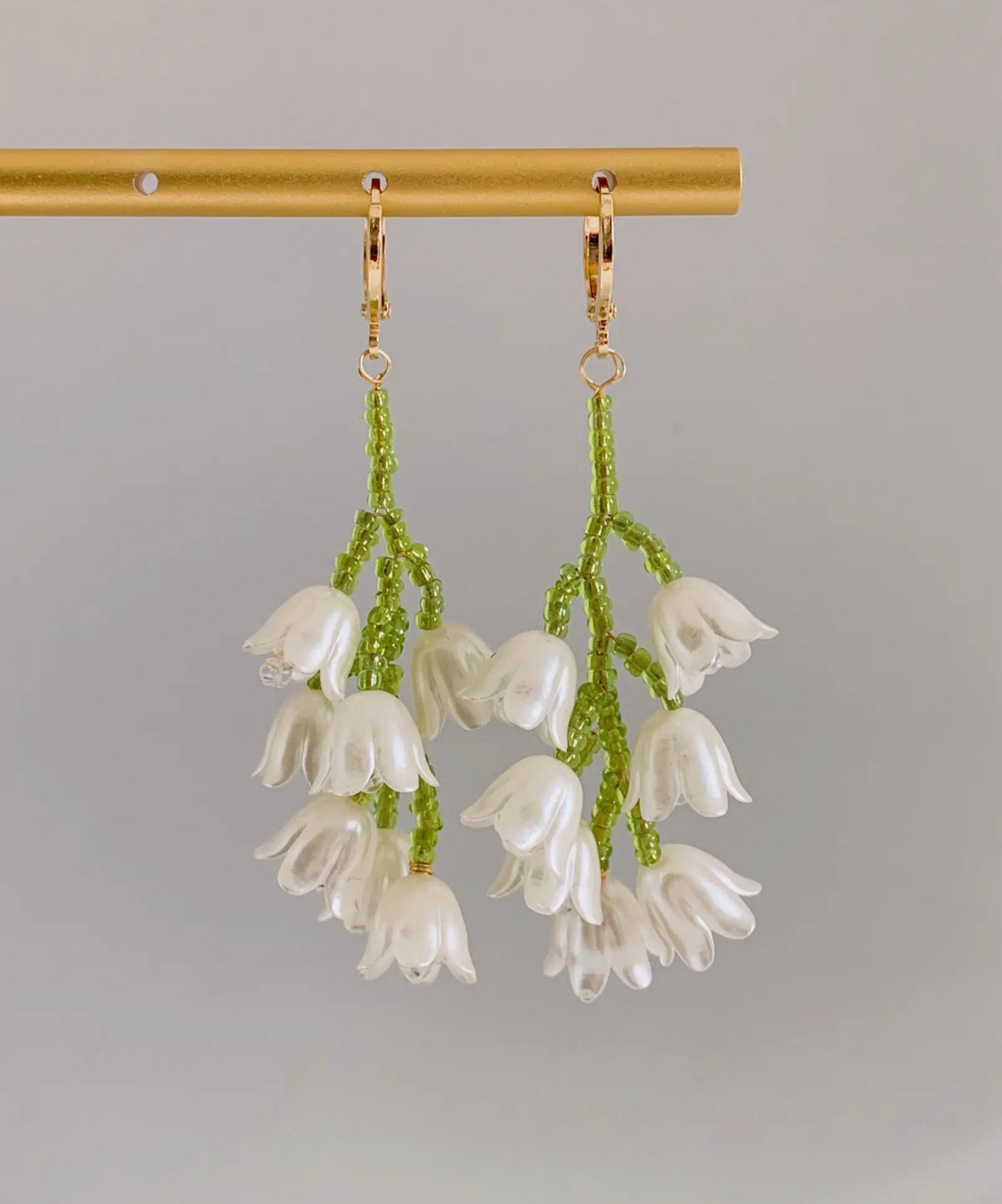 Beaded lily of the valley earrings