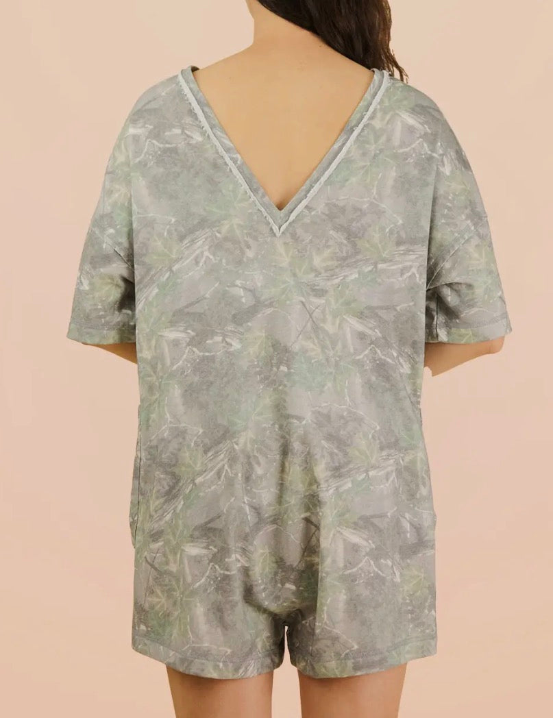 Camo knit casual romper