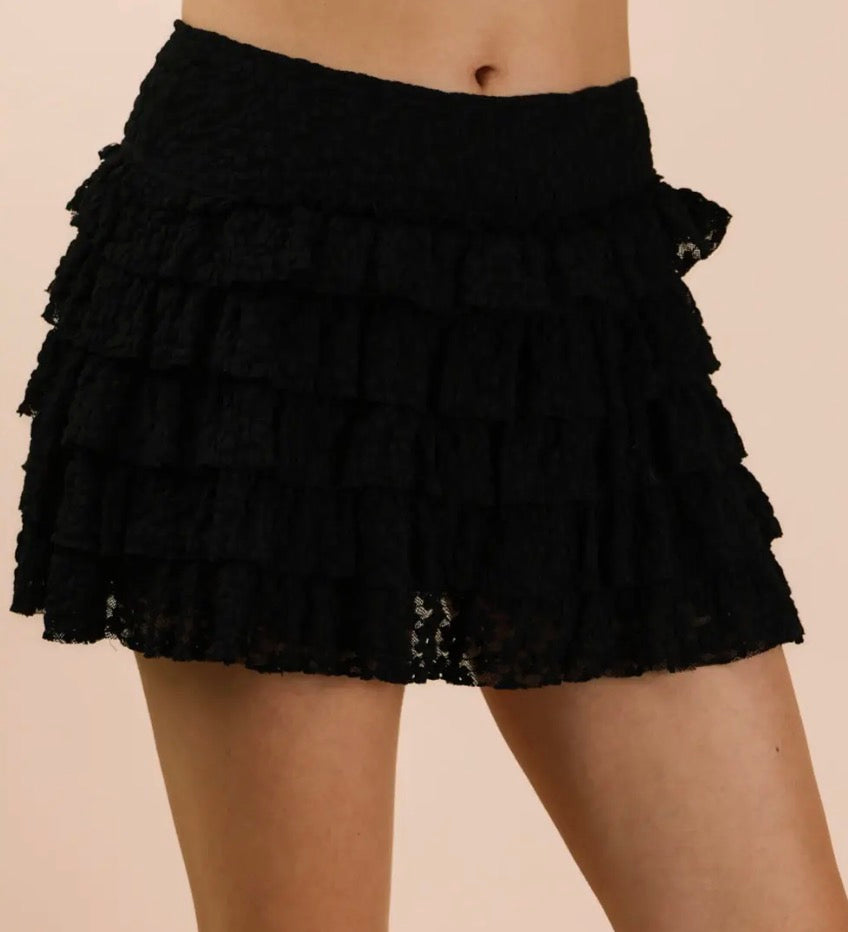 Ruffle layered mini-skirt with inner shorts