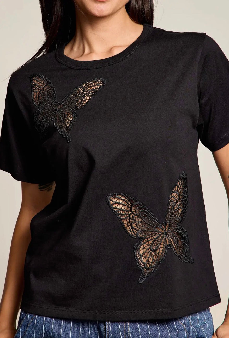 Lace butterfly appliqué tee