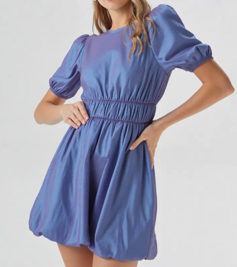 Puff sleeve purple bubble dress