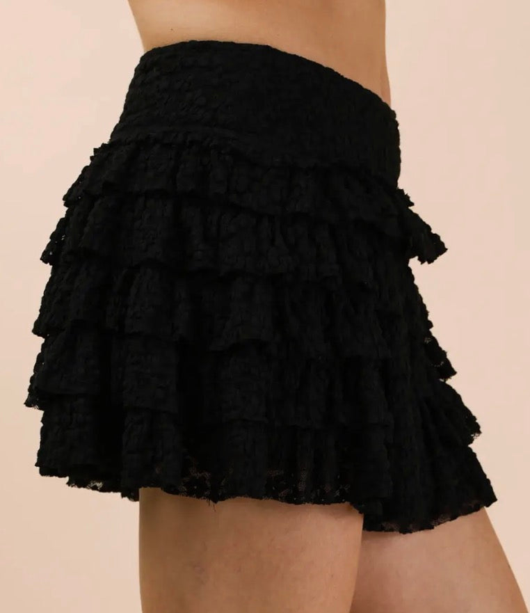 Ruffle layered mini-skirt with inner shorts