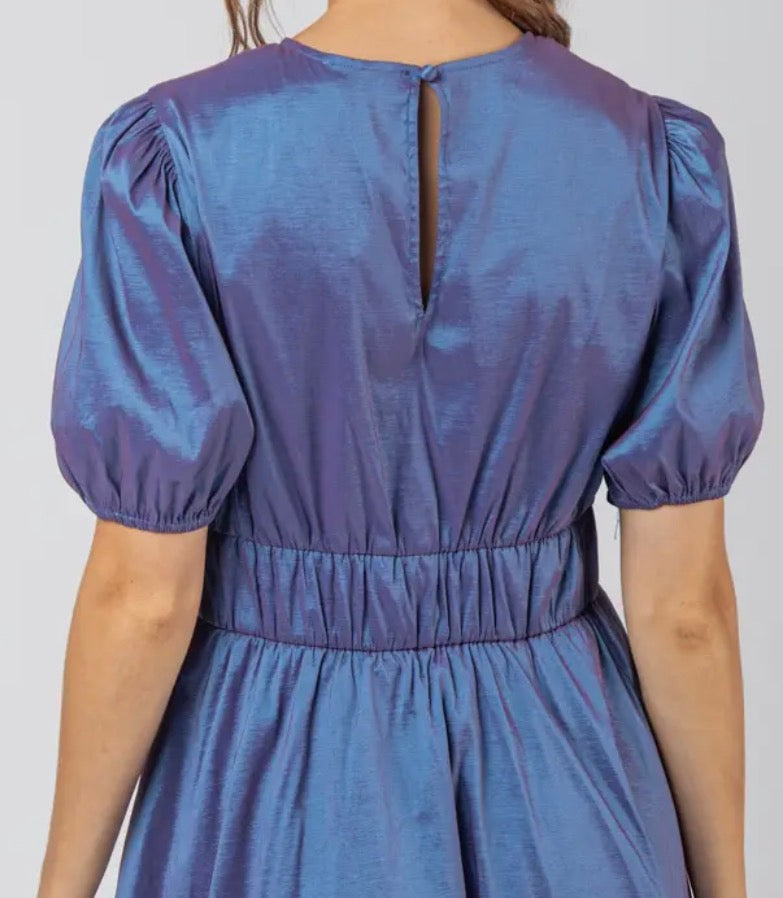 Puff sleeve purple bubble dress