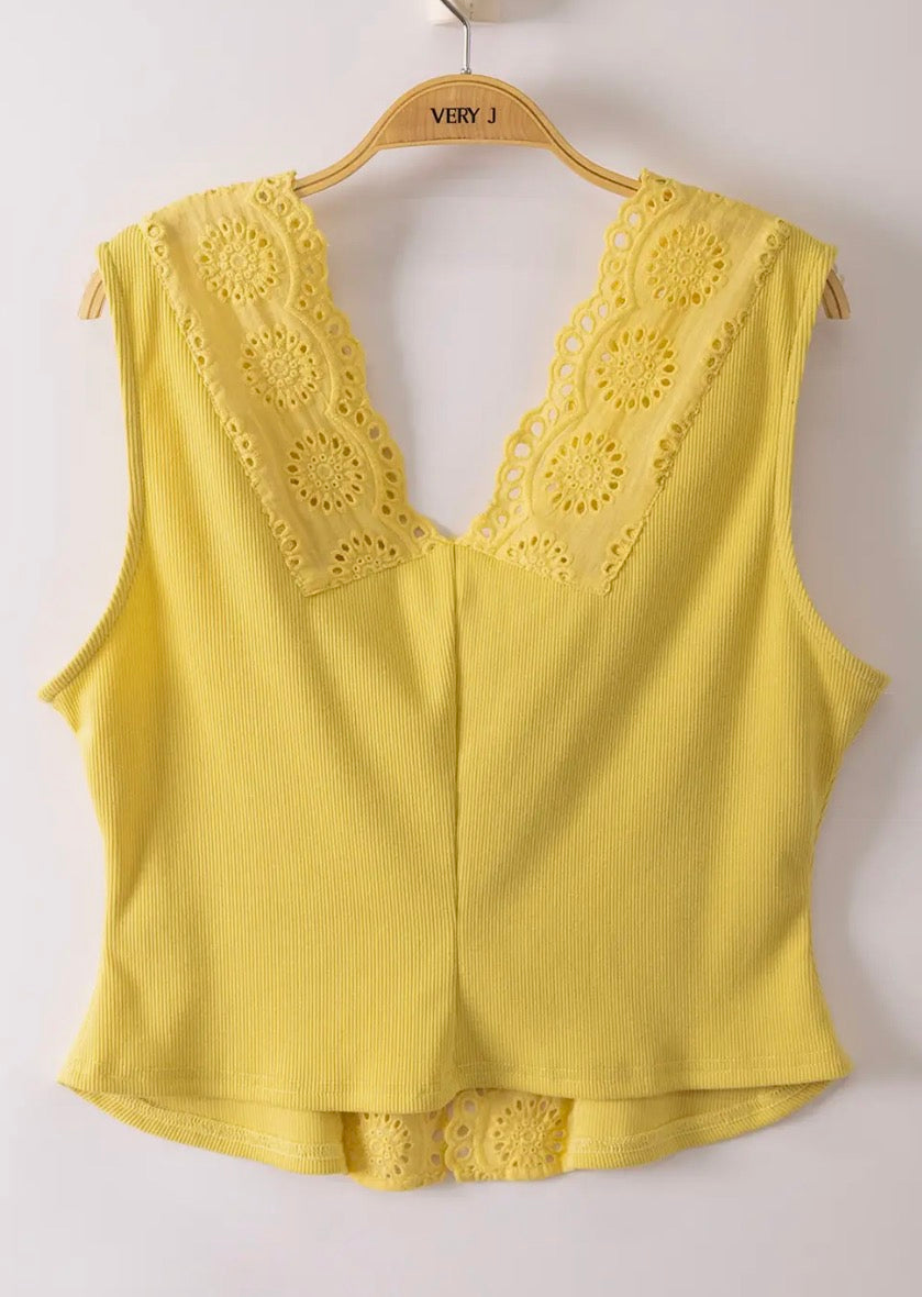 Yellow tie front sleeveless top