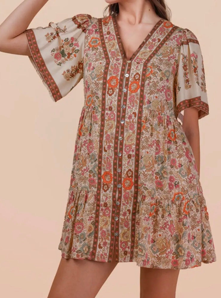 Boho floral mini dress